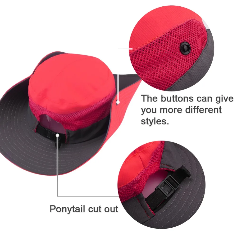 Parents-Child Fishing Hat 2023 Women Summer Ponytail Hat Outdoor UV Protection Bucket Hat Large Wide Brim Bob Hiking Sun Hat_voghion.com