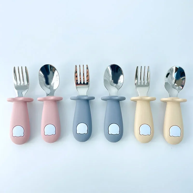 Baby Cartoon Tableware Set Children Utensil Stainless Steel Toddler Dinnerware Cutlery Cartoon Infant Food Feeding Spoon Fork 6
