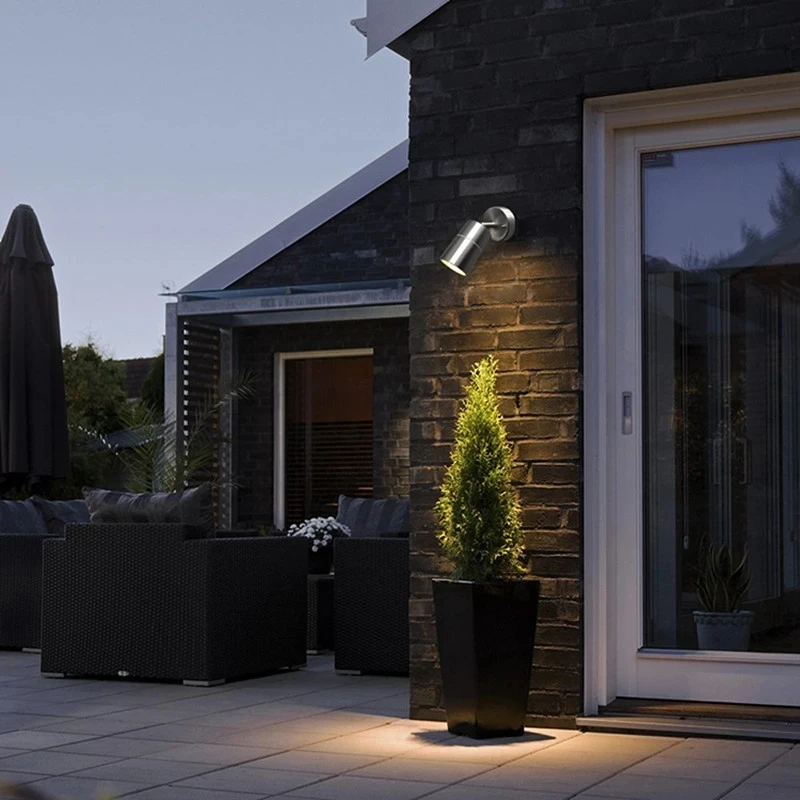 Motion Sensor Outdoor LED Wall Lamp GU10 Adjustable Waterproof Stainless Steel Wall Light Garden Courtyard Balcony Porch Light
