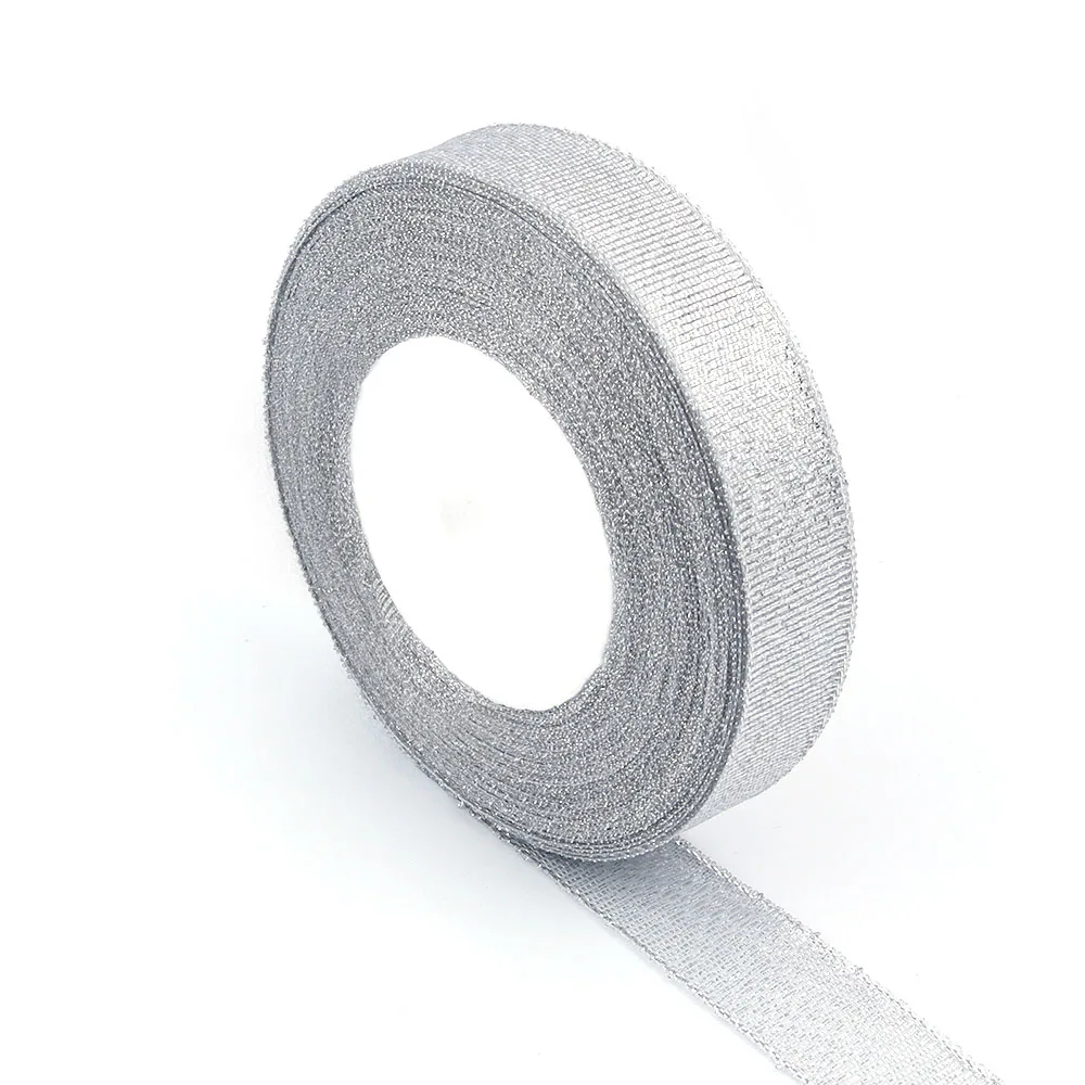 Silver Gold Glitter Silk Satin Ribbon for Party and Home Decorations - 25 Yards