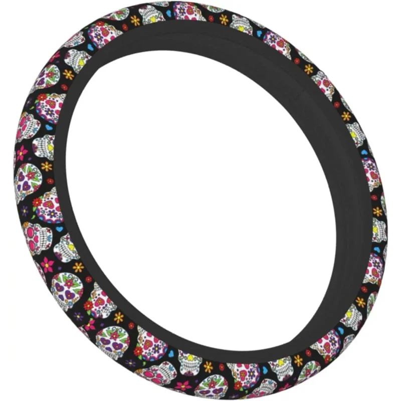 

Day of The Dead Sugar Skull Wheel Cover Universal Cute Car Accessories Stretch-On Anti-Slip Breathable Steering Wheel Protector