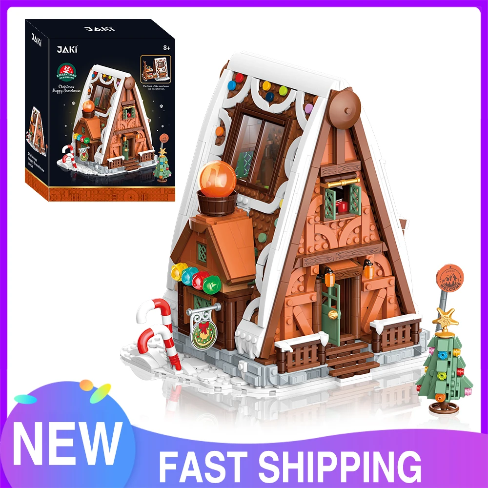 Jaki 5129 Christmas House Building Block The A Frame Winter Cottage Model Assembly Gingerbread House Brick Kids Christmas Gift