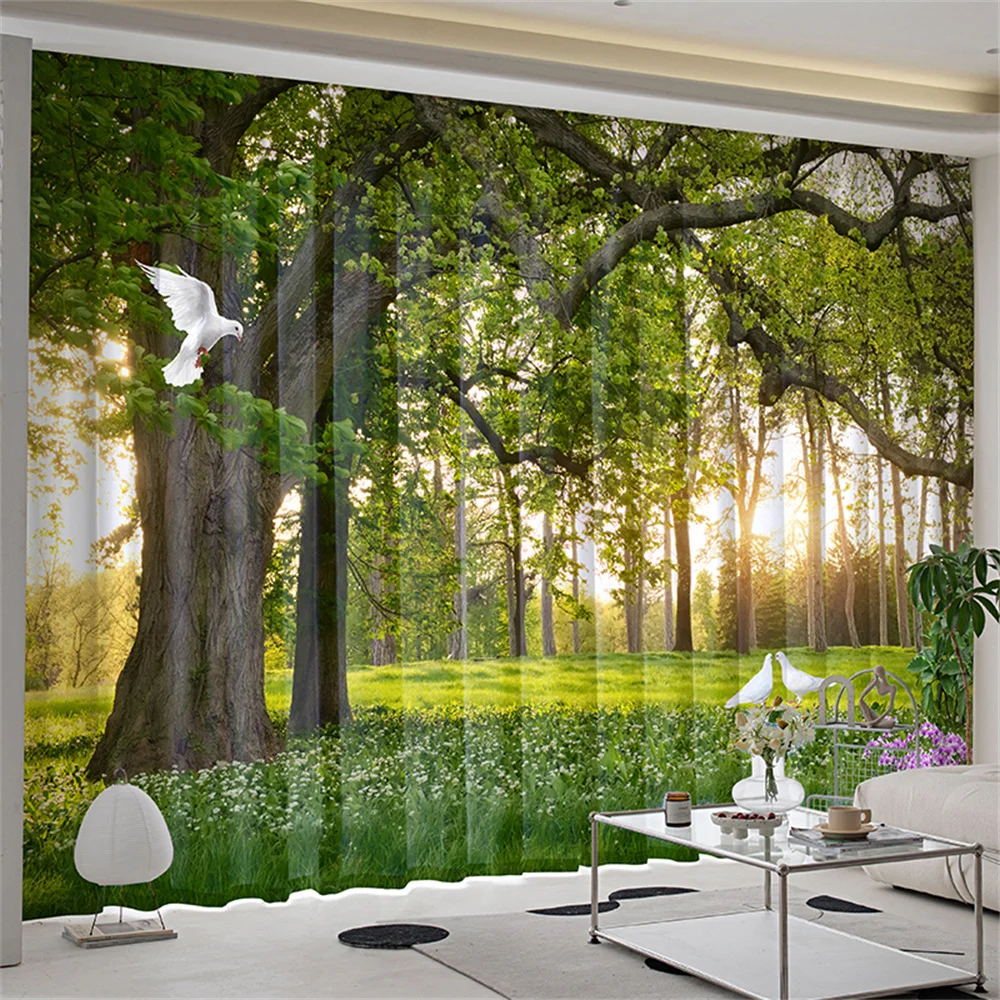 

Natural Scenery Forest Landscape Lawn Tree Window Curtains Blinds For Living Room Bedroom Bathroom Kicthen Door Home Decor2Pcs