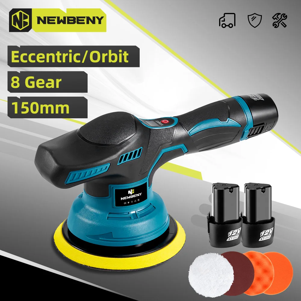 NEWBENY 12V Electric Car Polisher 150mm Cordless 8 Gears Speeds Adjustment Car Home Cleaning Waxing Sanding Beauty Power Tool