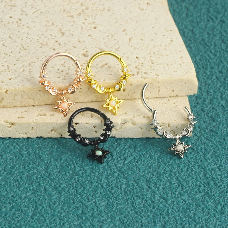 wholesales opal septum piercing body jewelry 4 colors mix 50pcs septum segment rings cartilage small hoop earrings for women tra