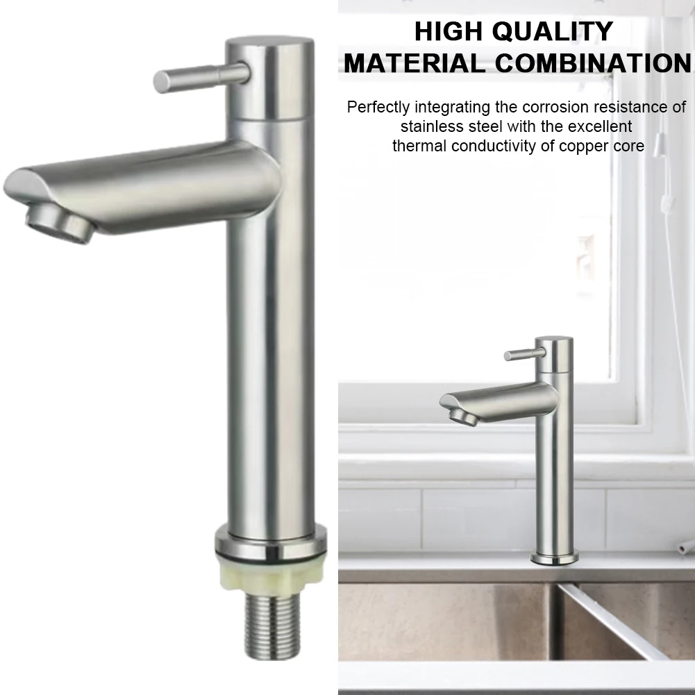Stainless Steel Bathroom Counter Basin Faucet Single Handle Washbasin Tap Deck Mounted Sink Water Tap for Bathroom Kitchen 3