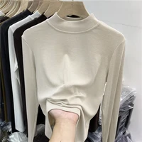 Turtleneck Long Sleeve T-shirts Women's 2025 Autumn Winter Basic High Quality Stand Collar T-shirt Elegant Slim Base Layer Tops
