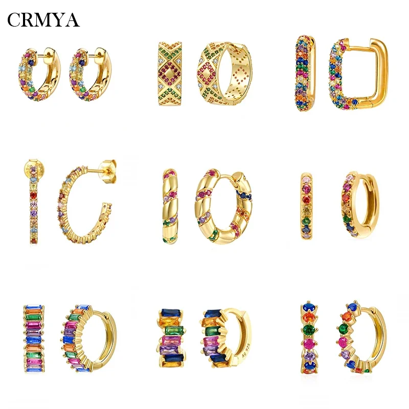 

CRMYA Gold Plated Hoop Earrings for Women Classic Color CZ Zircon Piercing Women's Hoop Earrings 2022 Party Jewelry Wholesale