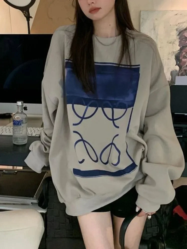 

Deeptown Vintage Gray Graphic Hoodies Women Harajuku Autumn Winter Oversized Sweatshirts Loose Casual Fleece Tops Korean Fashion