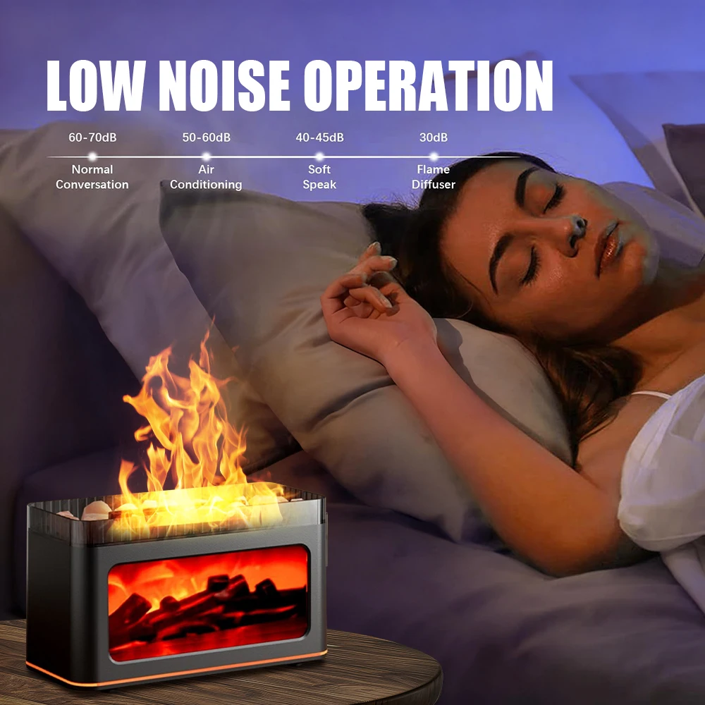 USB Desktop 3D Flame Aroma Diffuser Humidifier 7 Colors Simulation Light Aromatherapy Air Purifier for Bedroom/Essential Oil Set 4