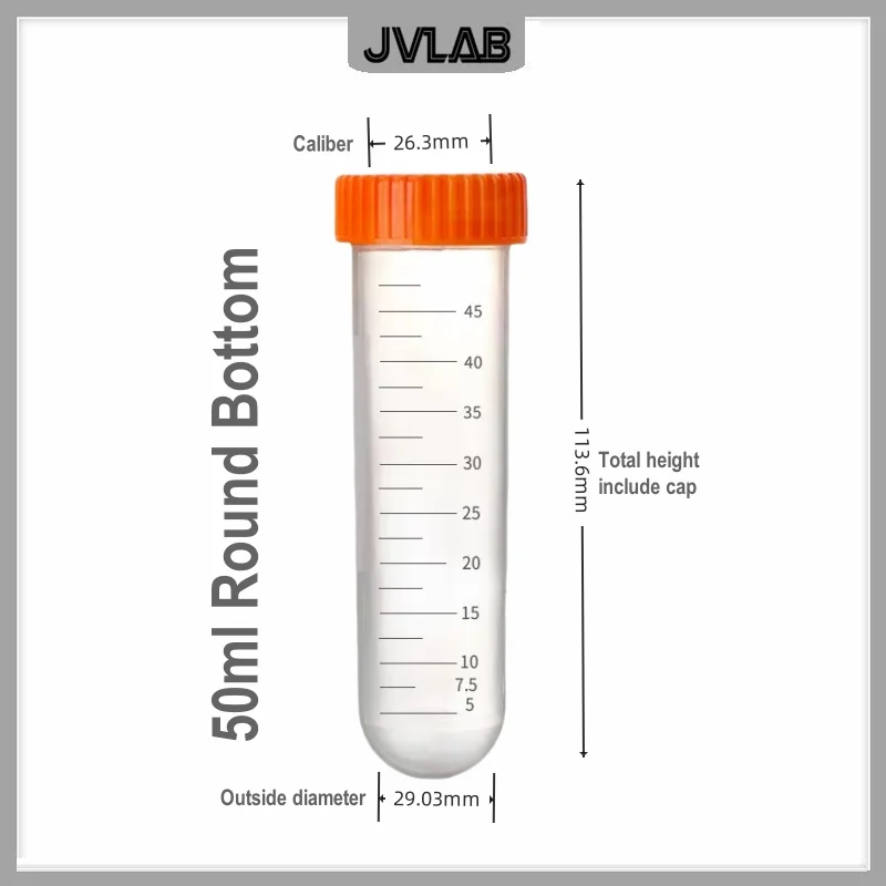 Centrifuge Tube 50 ml Laboratory Sample EP Test Tube Screw Cover Clear Scale Flat / Round / Cone Bottom 6 PK