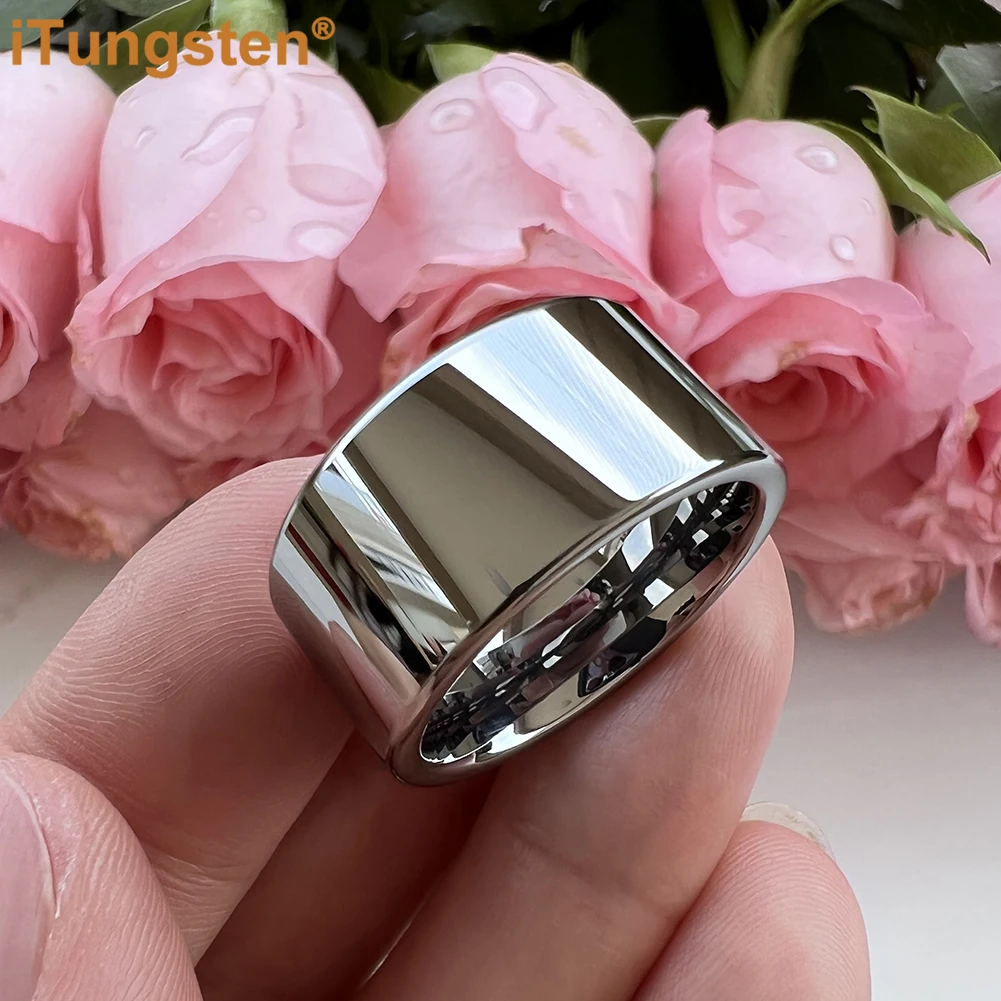 iTungsten 12mm  대형 남성 반지 반짝 이는 텅스텐 웨딩 밴드 패션 주얼리 파이프 컷 세련된 컴포트 피트
