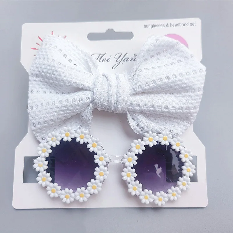 Childrens Daisy Sunglasses And Bow Headband Set For Summer_voghion.com