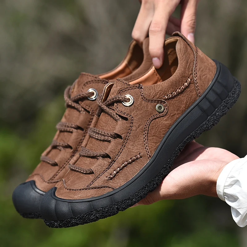 

New Outdoor Mens Casual shoes Light Camping Hiking Shoes Luxury Genuine Leather Walking Sports Sneakers Travel Climbing Footwear