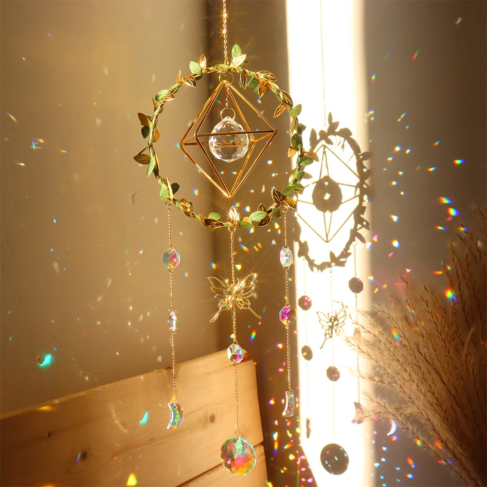 Tanio Kryształy dzwonek wietrzny gwiazda księżyc motyl wiszący Ornament słońce sklep