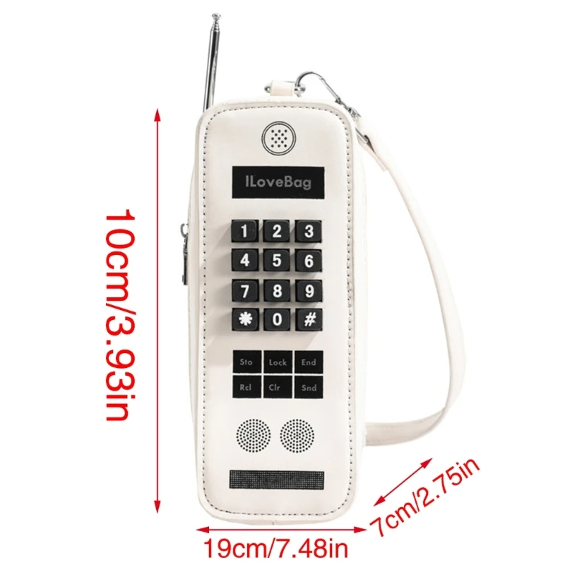 Caual Funny PU Leather Shoulder Sling Bag with Zippered Vintage 3D Radio Telephone Crossbody Bag Purse for Women