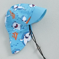 Fashion New Baby Boys Swimsuit 3CS Summer Rash Guard Beachwear Set Short Sleeve Shark Tree Print Top Shorts Hat Toddler Swimwear 4