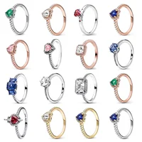 925 Sterling Silver Red  Heart Colorful Stone Size 6 7 8 9 Snowflake Daisy Ring Rings Wedding Fashion Fine Jewelry Women