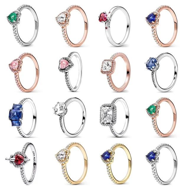925 Sterling Silver Red  Heart Colorful Stone Size 6 7 8 9 Snowflake Daisy Ring Rings Wedding Fashion Fine Jewelry Women
