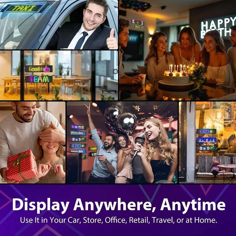 LED Display LED Matrix Pixel Panel Programmable Scrolling Text Board Bluetooth APP Control Flexible Screen for Car Truck Decor