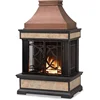 Smith Collection Patio Wood Burning Steel Fireplace with Chimney, Outdoor Fireplace, Spark Screen, Fire Poker, and Removable 2
