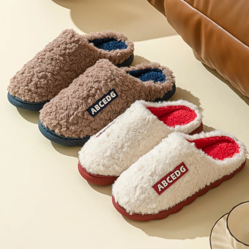New cotton slippers for men and women autumn and winter with thick bottom for indoor warm and non-slip furry cotton shoes 2