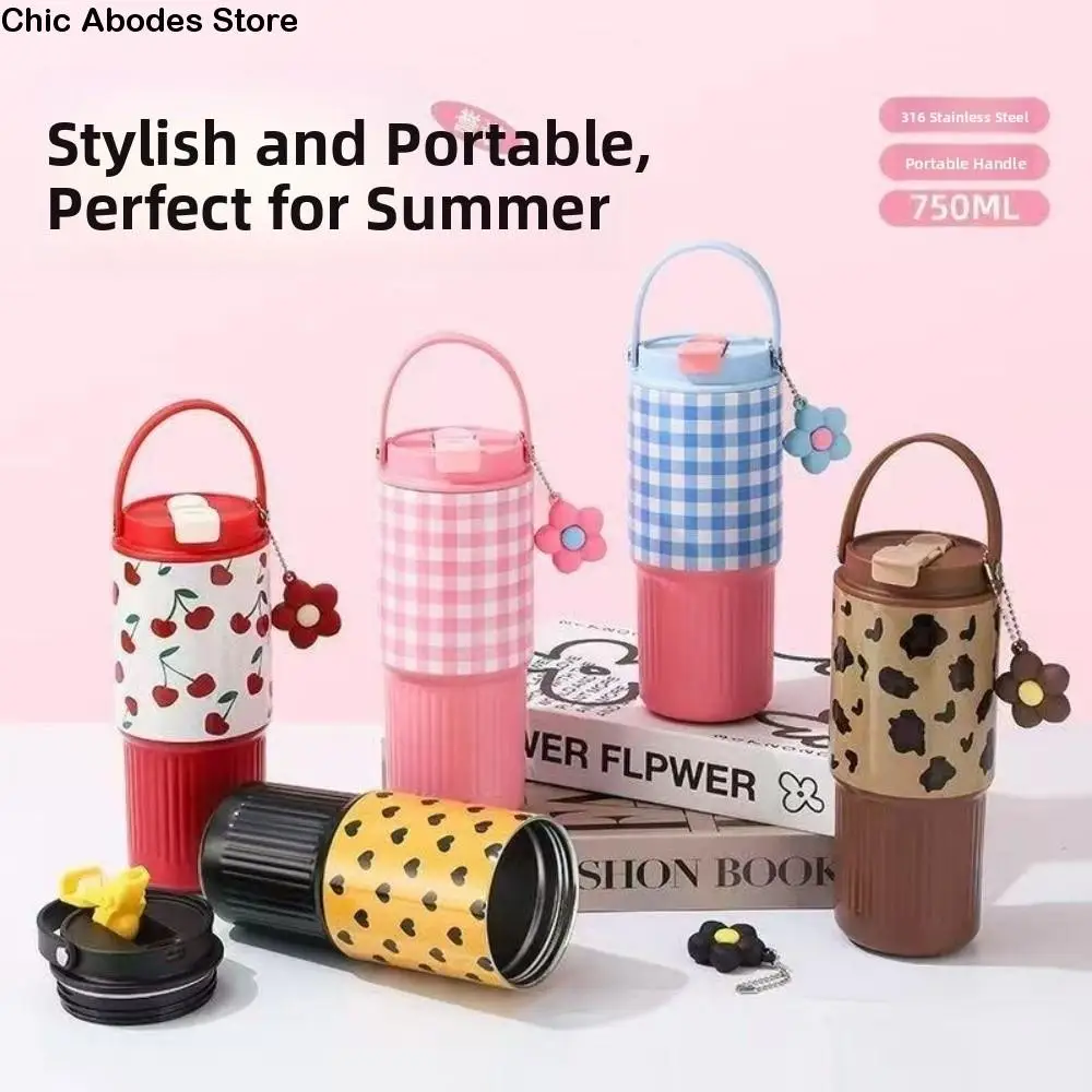 Drinkware 316 Stainless Steel Thermo Water Bottle 750ML with Drinking Straw Vacuum Flask Insulated Leak Proof Tumbler Outdoor