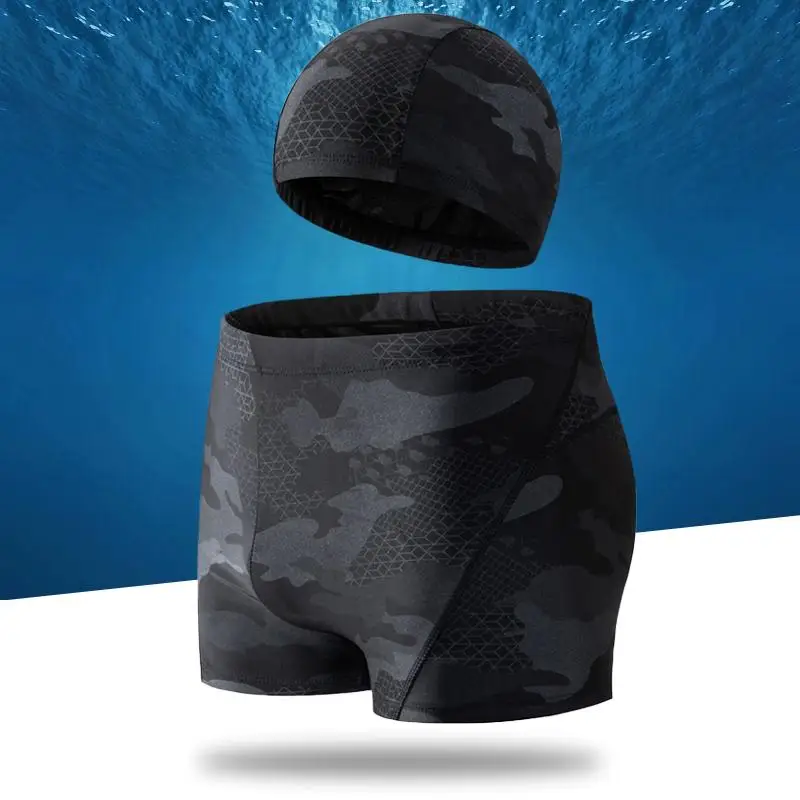 Boxer Shorts Swim Trunks Swim Shorts Men Swimsuit Men Teens Quick Dry 2pcs Set Swimming Trunks Swimming Pool Swimwear Bathing Suit Male Beach Boxer Swimsuit Shorts With Cap/Hat