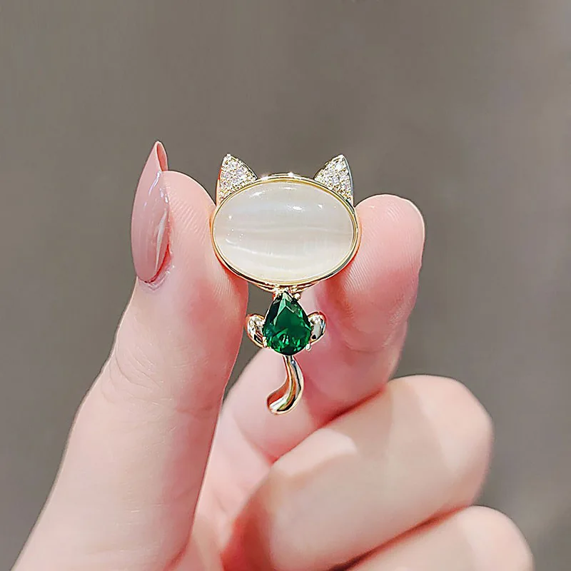 Broche De Cristal Con Piedra De Ojo De Gato, Elegante Y Lindo Diamante De Imitación De Animales, Accesorios De Joyería De Moda Para Mujeres Y Niñas (gato De Cristal), Metal, Cristal