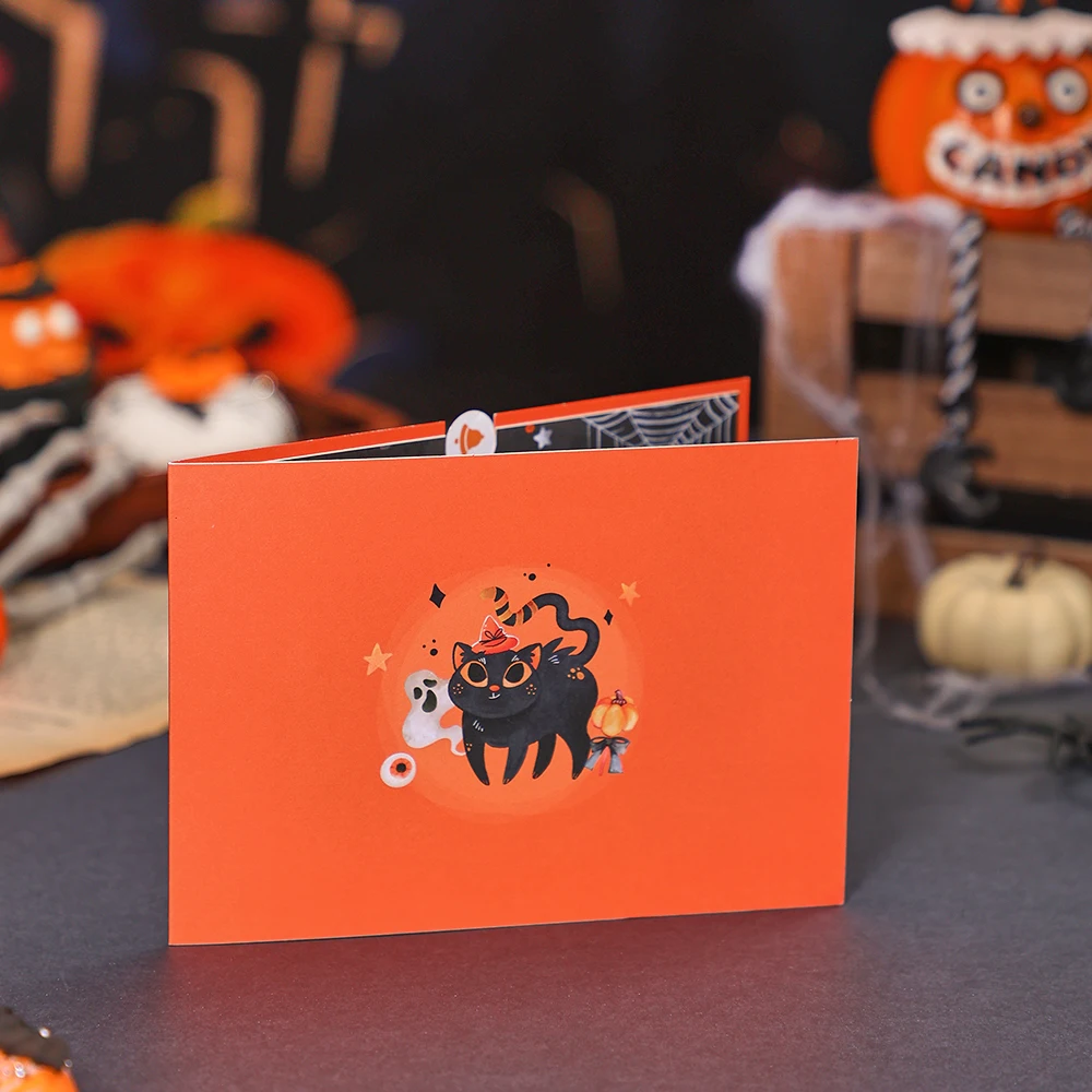 Halloween Greeting Card Balloon Black Cat Pop Up 3D Greetings Card Postcard Lovely Gifts For Friends Kids Couple