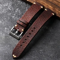 Bracelet de montre en cuir véritable fait à la main, vieux marron noir 18 20 22MM, Bracelet Vintage souple pour hommes, Bracelet en cuir de vache de première couche 4