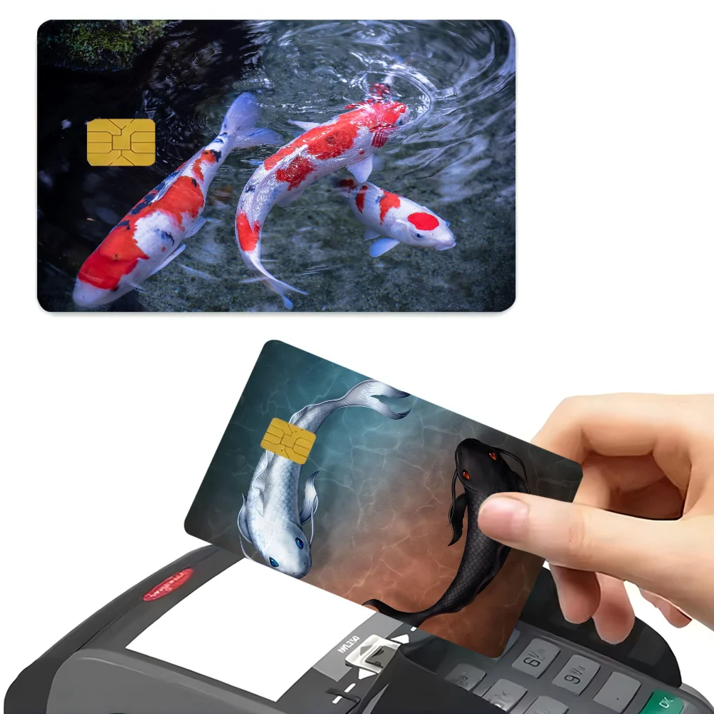 Cute Japanese Harmony Koi Fish Spend Or Save Funny Shell On Off Ultra Thin No Fade Sticker Skin Cover Film For Debit Credit Card