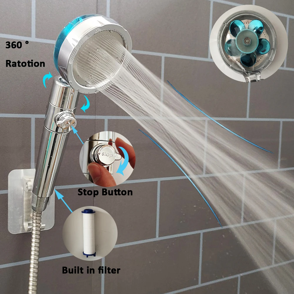 Propeller Shower Head High Pressure Water Saving Sprayer Flow 360