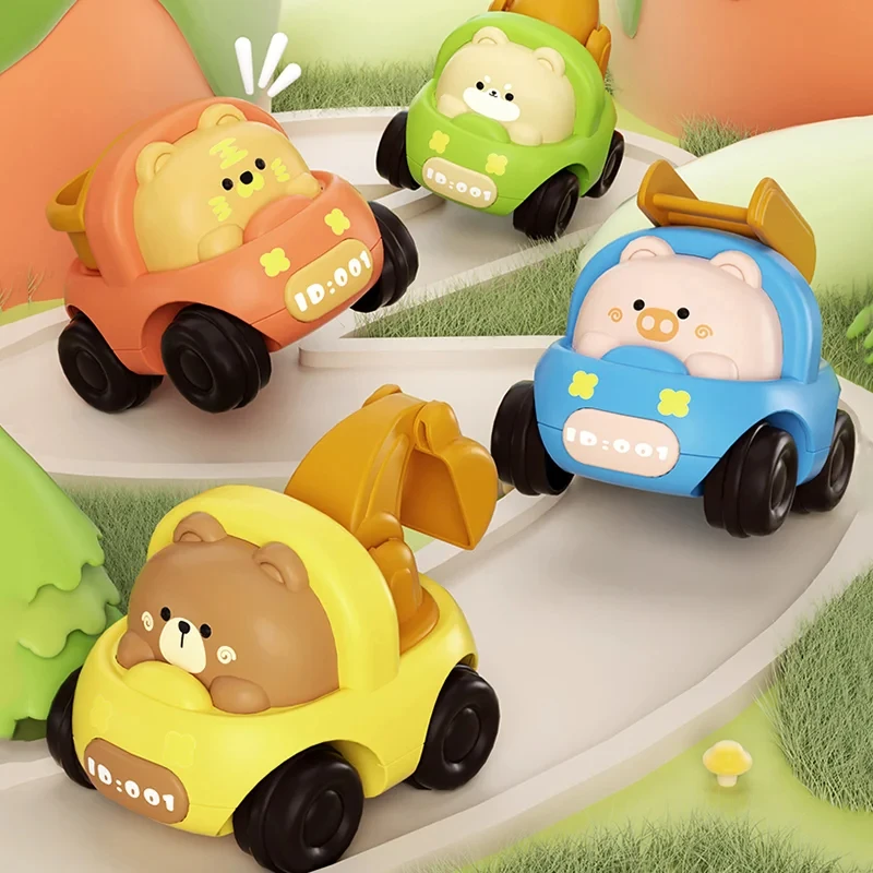 Inertia Cartoon Animal Engineering Vehicle Montessori Baby Toy Car for Toddlers 0 12 Months Pull Back Car Boy Kids Birthday Gift