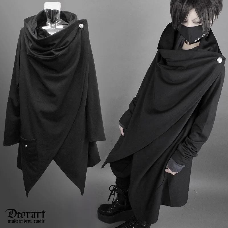 Autumn Japanese Retro Punk Dark Men's Women's length Coat Jacket Windbreaker Smock Asymmetrical Fashion Men's clothing