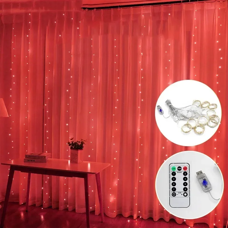 Enchanting LED Curtain Fairy Lights with Remote - 8 Mode Waterfall Display for Christmas, Holidays, Parties, and Weddings