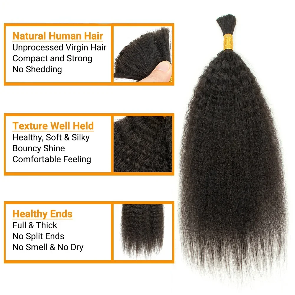Afro Kinky Straight Hair Bulk 16 to 26 Inch Brazilian Remy Human Hair Bulk For Braiding No Weft Crochet Braids Weft human hair extensions