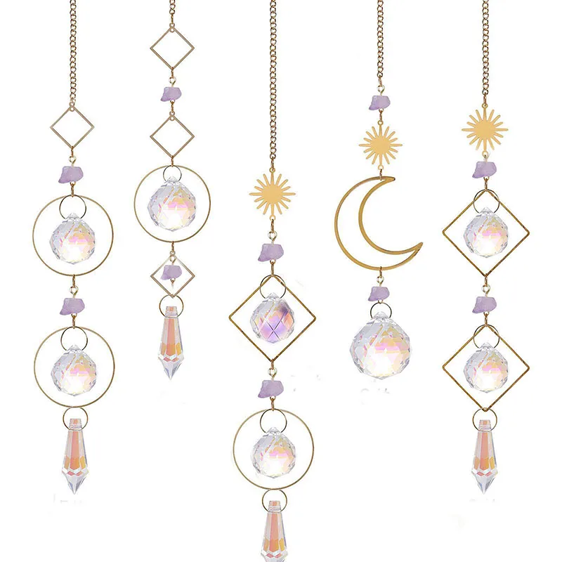 Suncatcher hanging crystal moon suncatchers pendants wind chimes rainbow prism window drop ornament christmas tree home decor