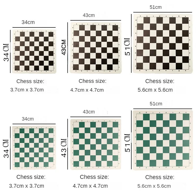 43/51/34cm International Chess Portable Rolled Leather Soft Black White Chessboar Game For Kids & Students 16.9*16.9in