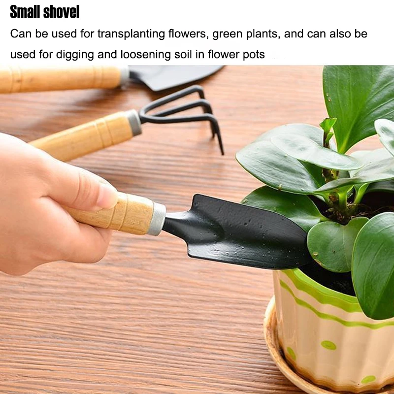 Gardening Tools 3 PCS Set Iron Shovel Rake for Garden Potting Flowers Soil loosening Planting Transplanting Hand Tools Kit