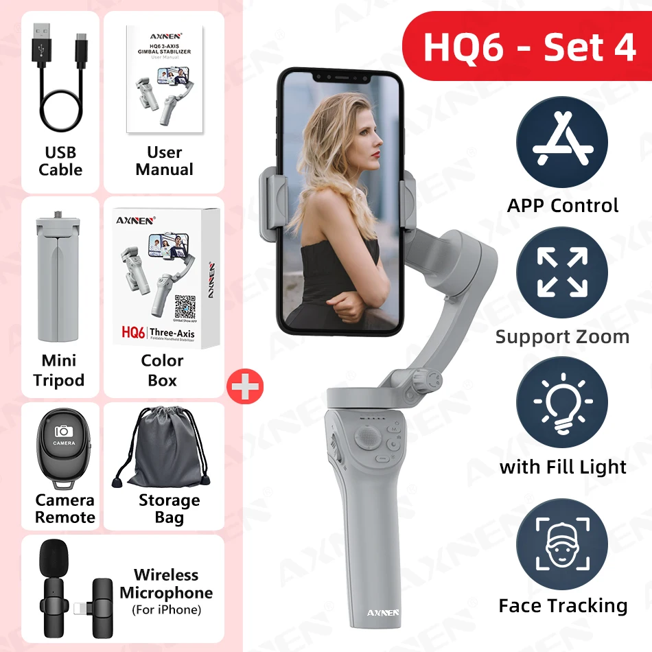 AXNEN AXNEN HQ6 スマートフォン用ジンバル AXNEN HQ6 3-Axis Foldable Gimbal Cellphone Stabilizer Smart