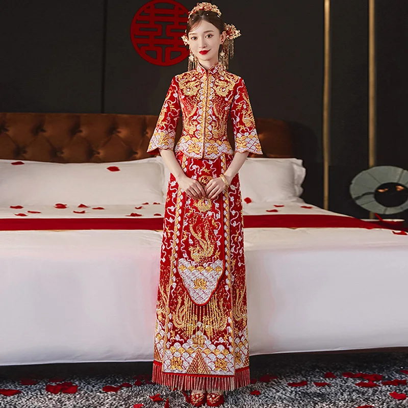Dragon And Phoenix Gown Bridal Xiuhe Dress Summer Thin Small New Chinese Wedding Dress Wedding Toast Dress