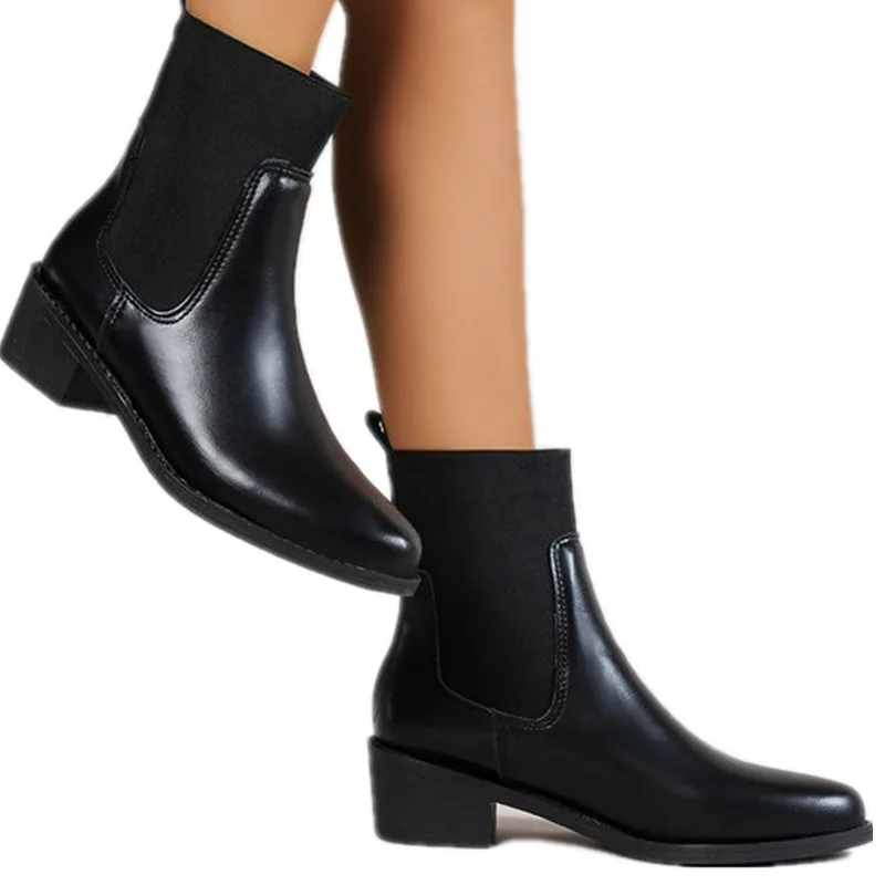 Winter Casual Fashion Round Toe Square Heel Solid Color Non-slip Wear-resistant Comfortable Short Women's Boots Plus Size 42 43