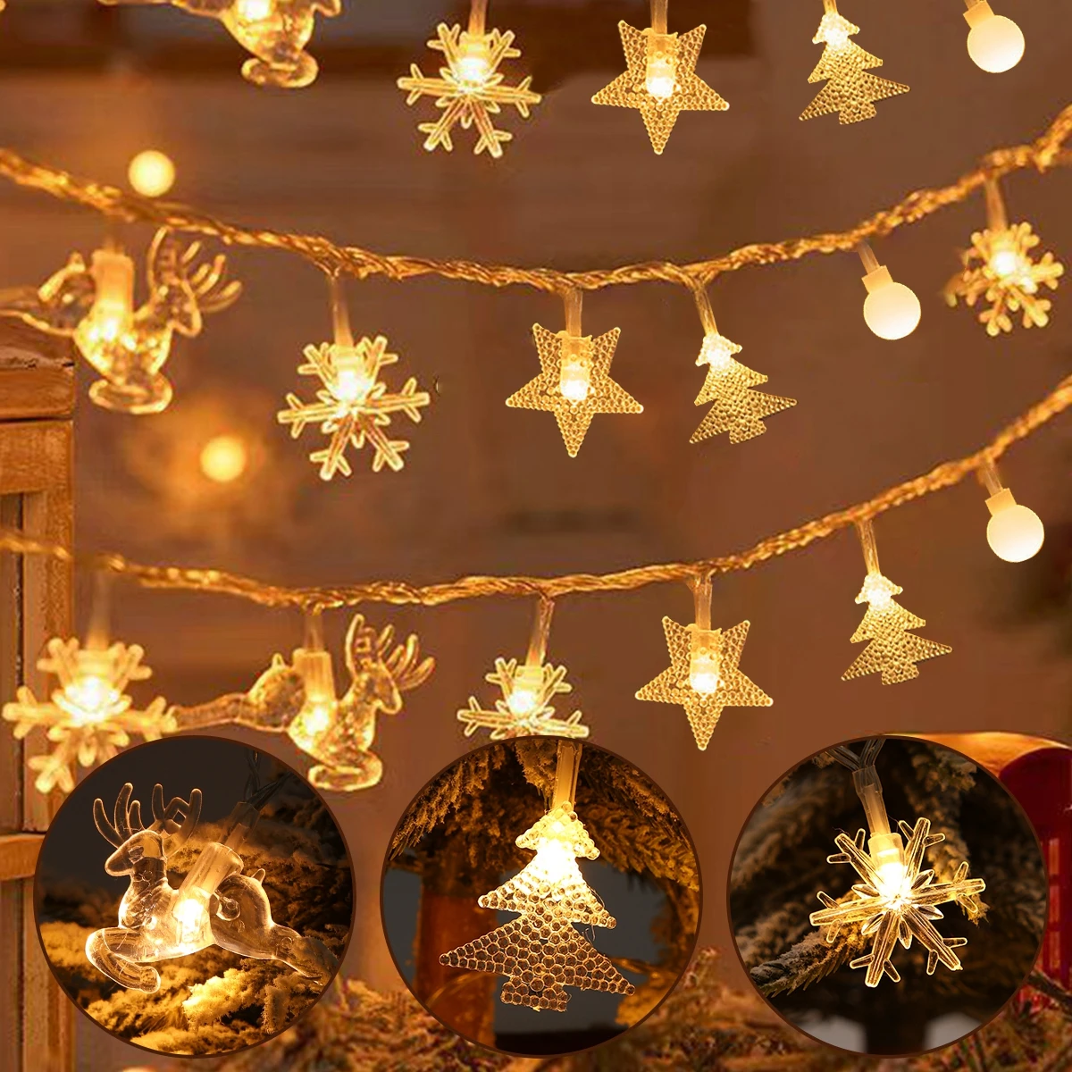 thumbnail image 1 of Árbol de copos de nieve con luz LED, decoración navideña 2024, guirnalda colgante para el hogar, adorno para árbol de Navidad, regalo de Navidad, Año Nuevo, 1 of 5