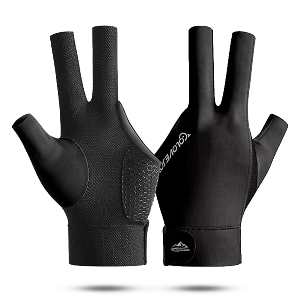 Open Finger Billiard Gloves Antiskid Polyester Snooker Billiards Gloves Adjustable Sticker Portable Lightweight Amateur Training