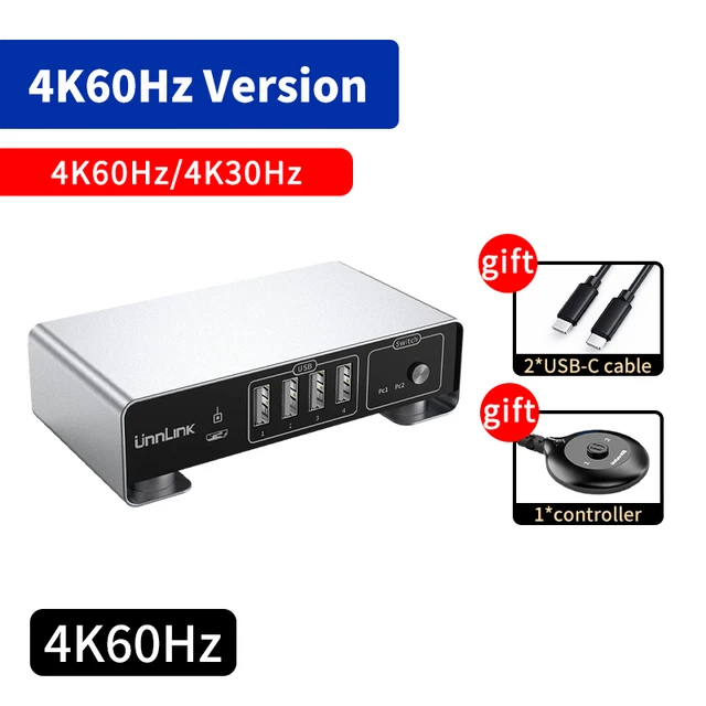 Unnlink USB C KVM Switch 2x1 8K60Hz 4K144Hz 2K240Hz Type C Thunderbolt