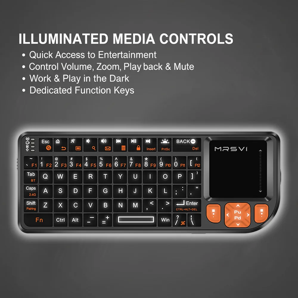 MRSVI 미니 블루투스 키보드 A8 PLUS, 안드로이드 TV 박스, 맥, 노트북, 윈도우용 터치패드가 있는 백라이트 2.4GHz 무선 키보드