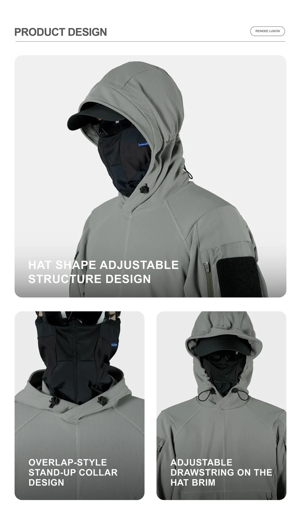 Reindee lusion 24aw graphene thermal storage dwr pullover hoodie armpocket with patch pad techwear gorpcore