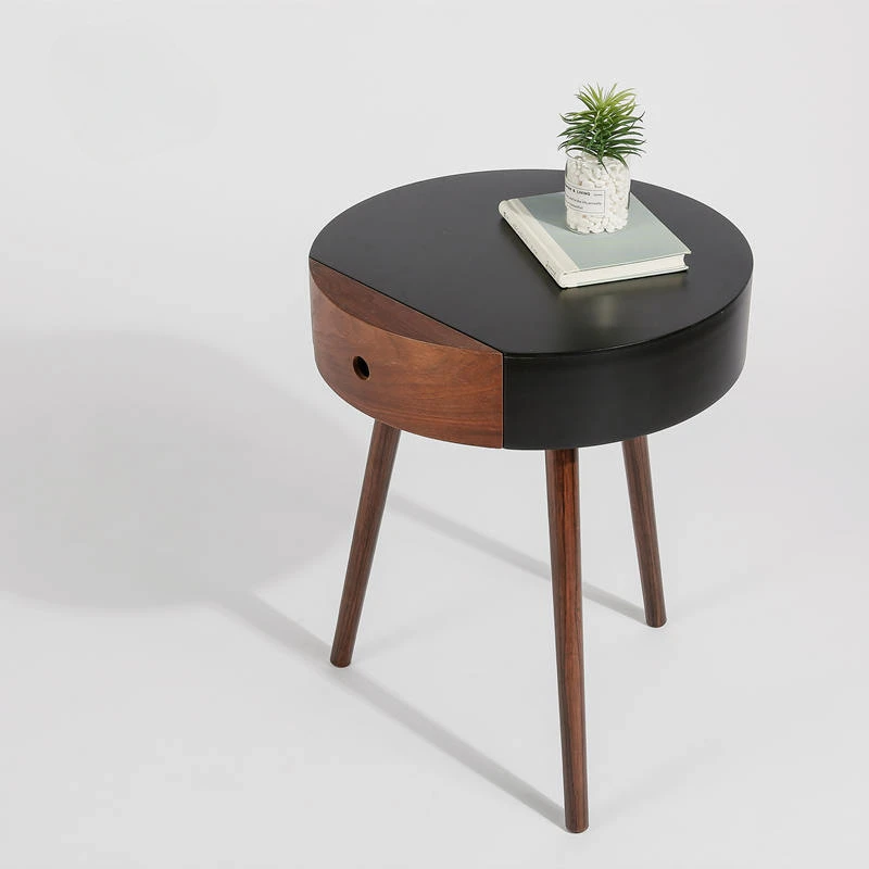 Nordic Style Round Bedroom Bedside Table Living Room with Drawers Coffee Desk Home Furniture INS Balcony Recreational Tea Table