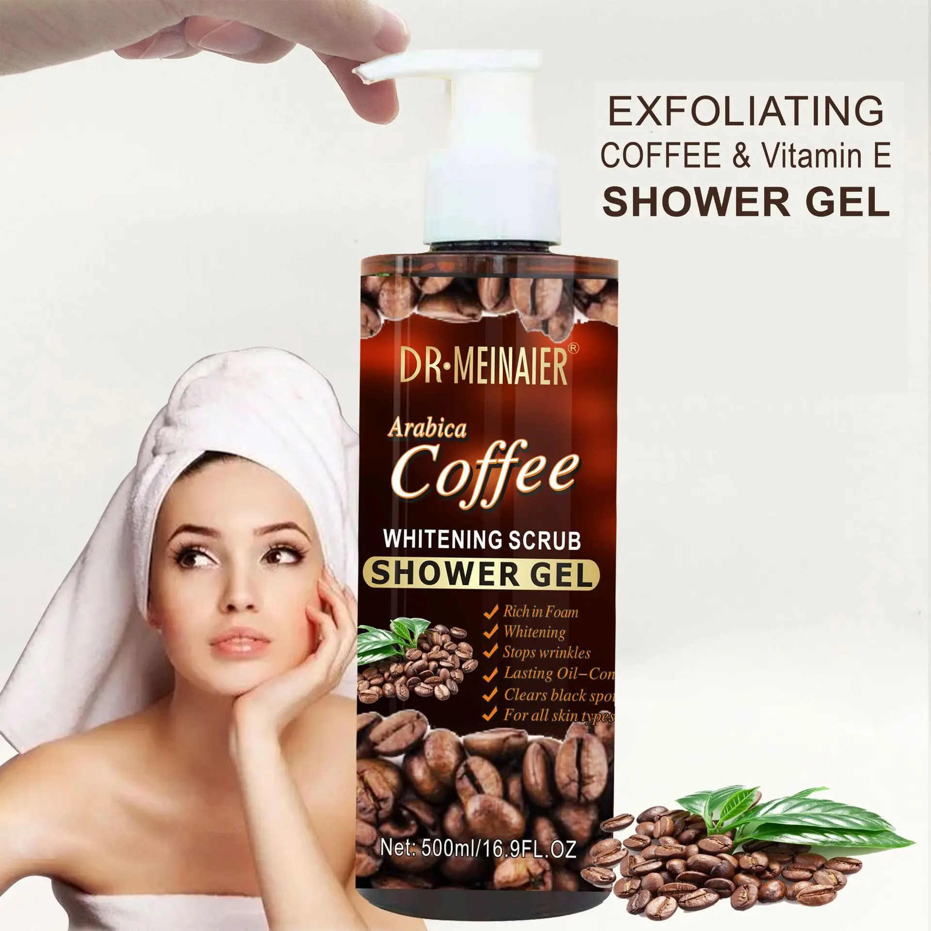 500ml Coffee Scrub Shower Gel Brightening Moisturizing Bubble Shower Gel Remove Chicken Skin and Soften Skin